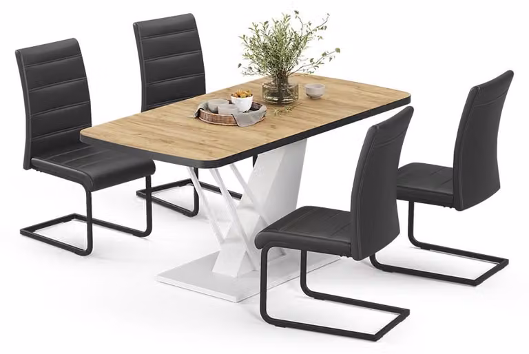 Set di tavoli da pranzo Vicco Fenaro Rovere dorato/Bianco 120 x 80 cm con 4 sedie da pranzo, nero, Model 62992