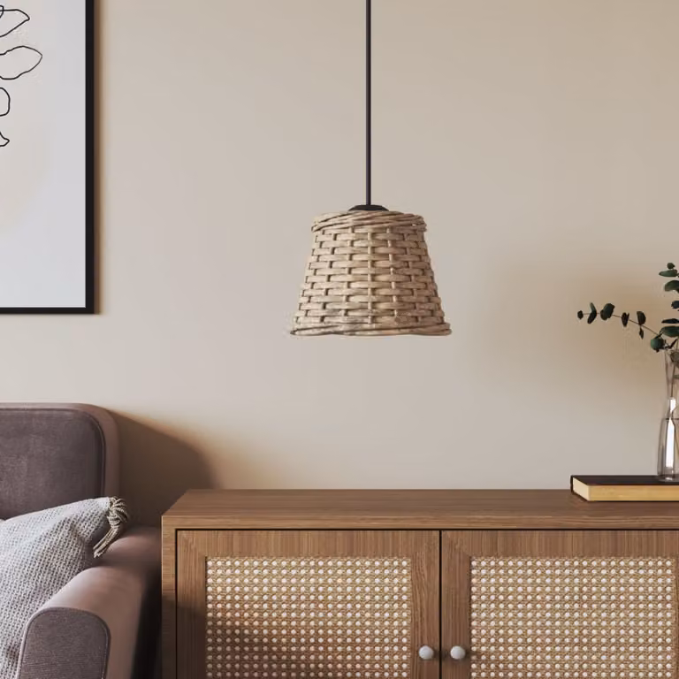 Paralume da Soffitto boho in vimini e metallo vidaXL, colore marrone e beige, Ø 15 cm x H 12 cm, attacco E27