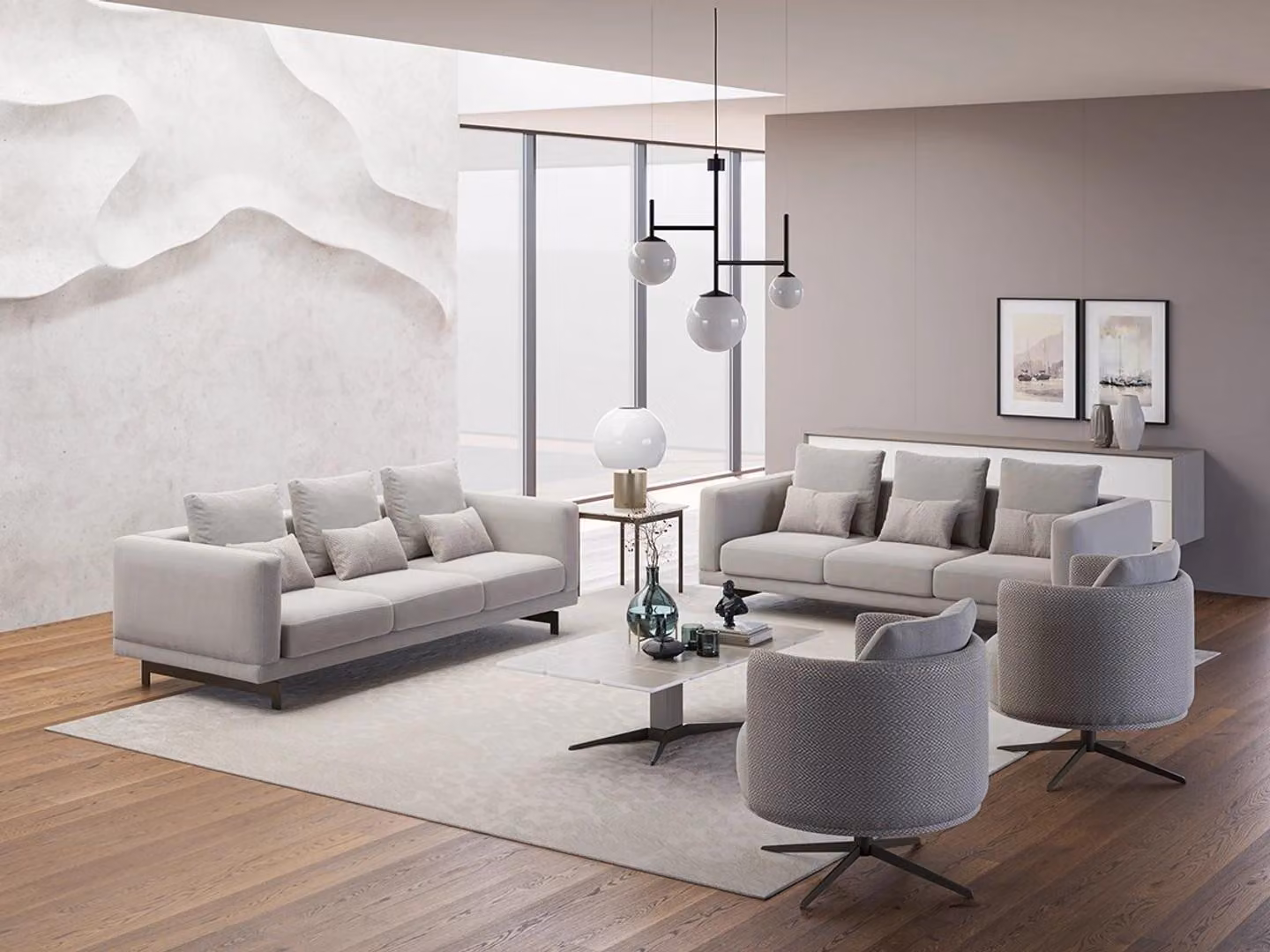 Polstermöbel Komplett 2x Sofa Dreisitzer Couch Wohnzimmer Sessel Polster Stoff