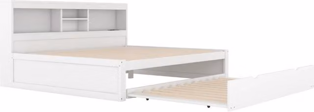 Divano letto Daybett 140x200 cm con luci LED, vano portaoggetti laterale, letto estraibile, presa elettrica e USB, bianco, senza materasso