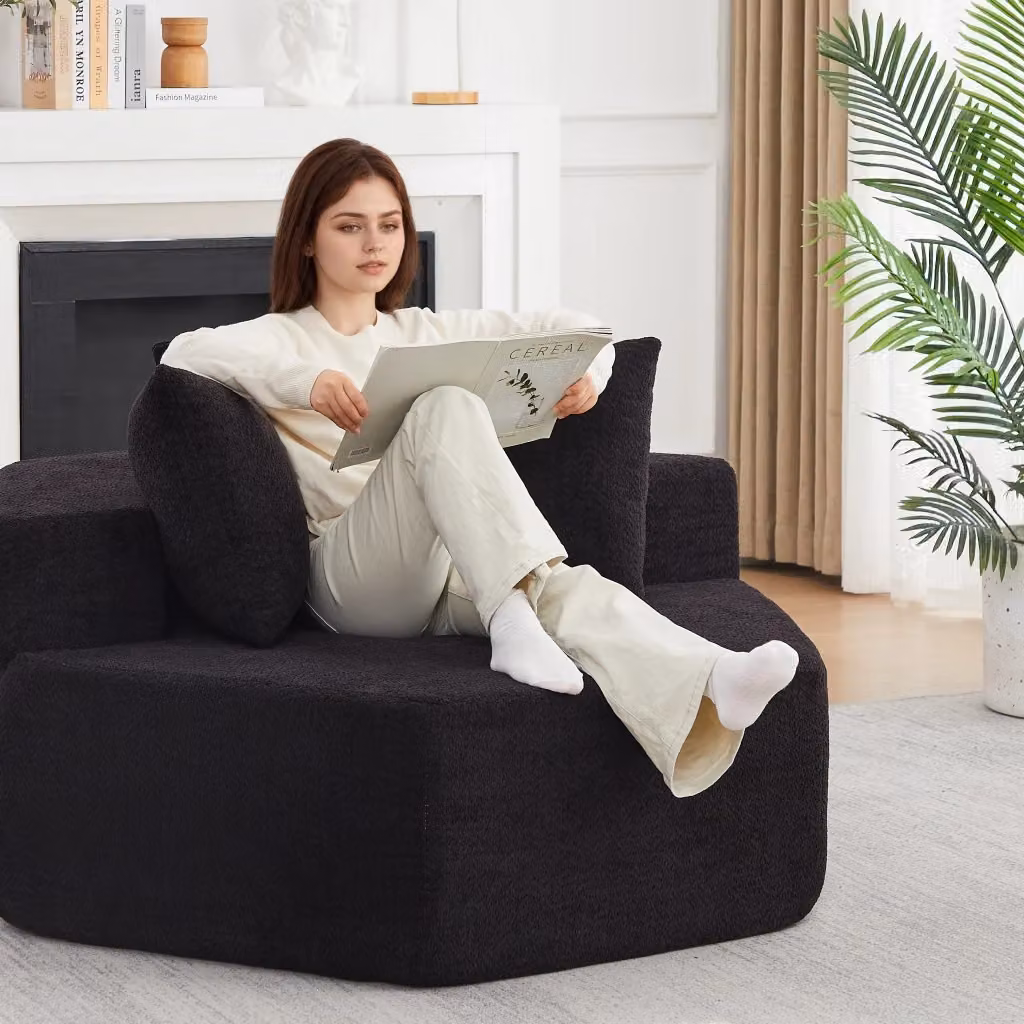 Poltrona lounge esagonale modulare WISHDOR in tessuto nero con imbottitura mista per living – 2