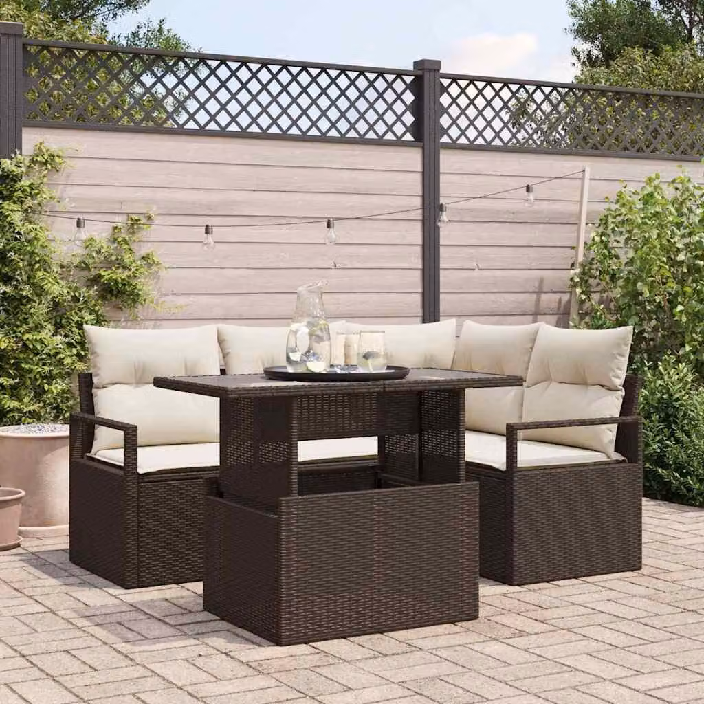 Maison Exclusive - Set di divani da giardino, 5 pezzi, color marrone, in rattan sintetico
