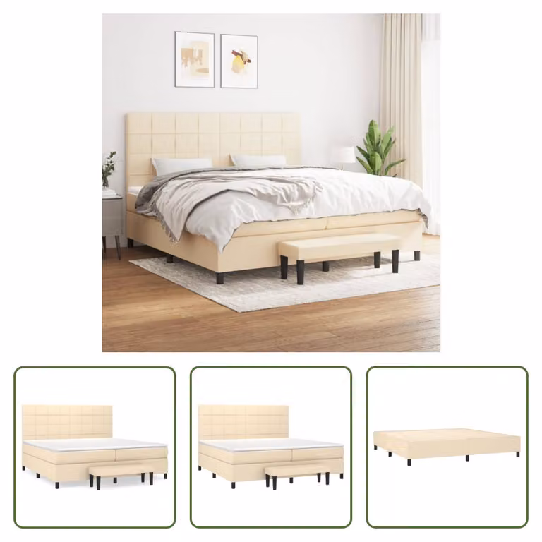 The Living Store Letto a molle con materasso crema 200x200 cm in tessuto