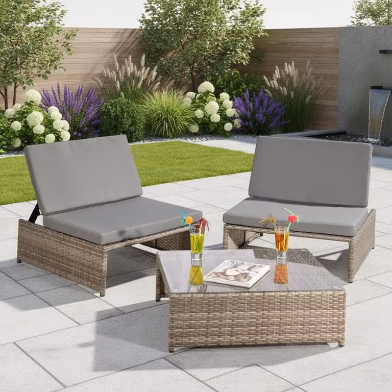 Set di mobili da giardino poltrona tavolo gruppo di seduta polyrattan set da pranzo grigio/nero