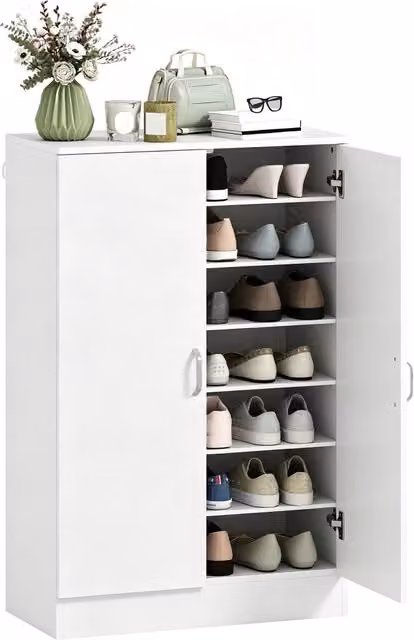 Armadio per scarpe con 6 ripiani regolabili ¨C Minimal ¨C 2 ante, chiusura morbida, bianco