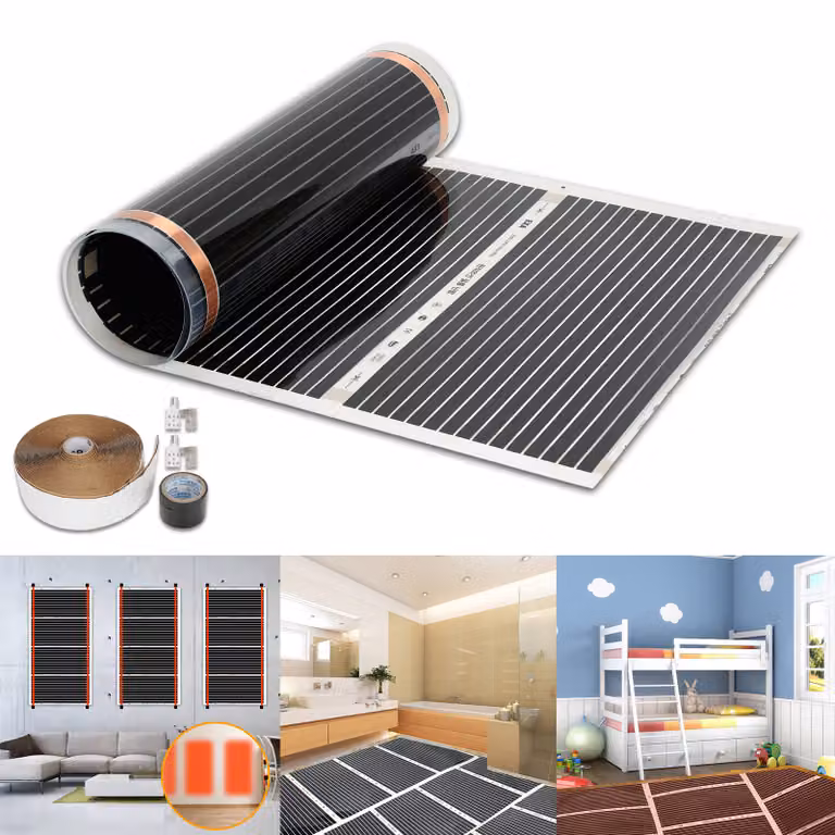 Pellicola riscaldante Clanmacy 220 Watt/m2, set di pellicole riscaldanti, riscaldamento a pavimento adatto per 2m2, infrarossi-elettrico, LxL: 200x50cm (per pezzo)