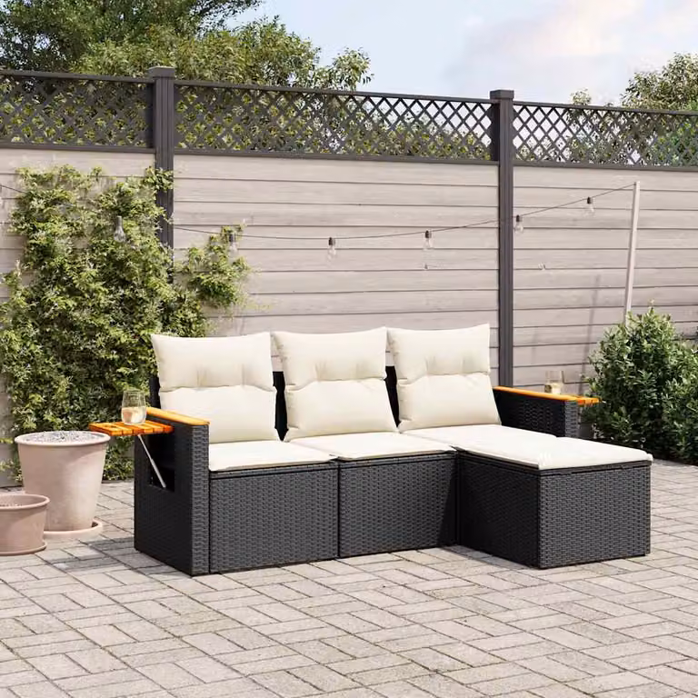 Set di divani da giardino vidaXL in polyrattan nero con cuscini inclusi per esterno
