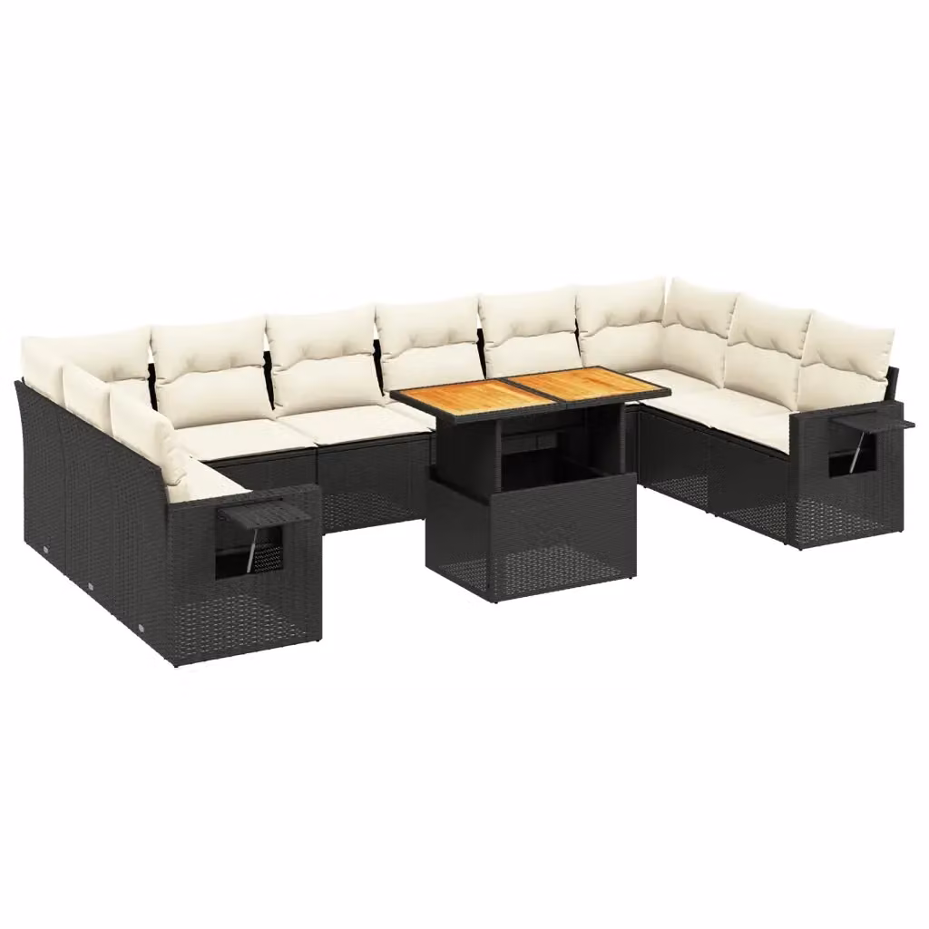 Set di Divani da Giardino VIDAXL a Forma di U in Polyrattan Nero con Cuscini, 11 Pezzi – 2