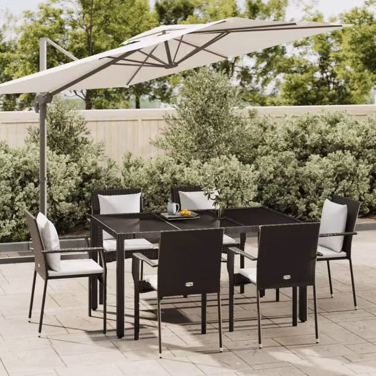 Maison Exclusive - Set da pranzo da giardino 7 pezzi con cuscini in polyrattan nero