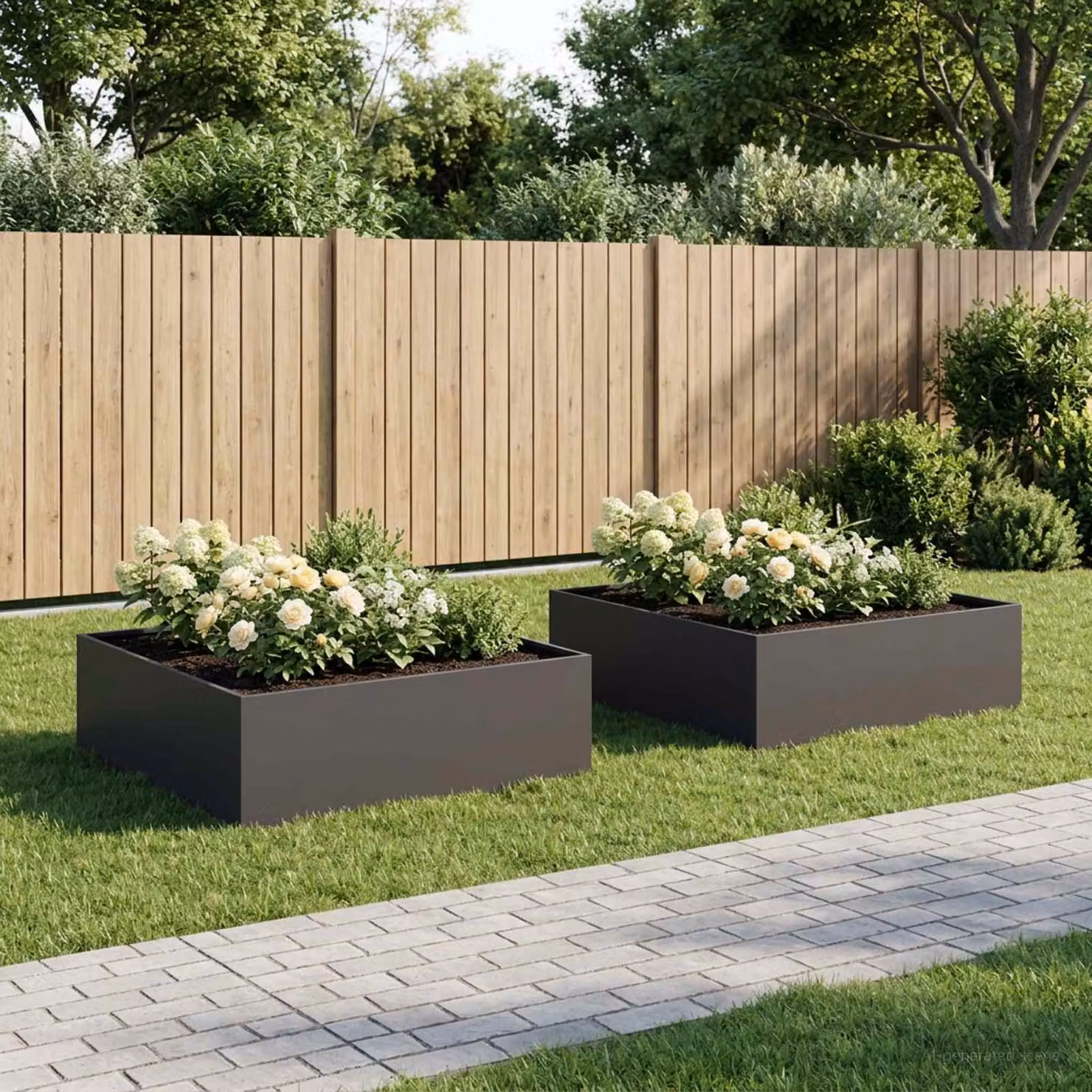 Set di 2 vasi da giardino vidaXL in metallo nero L: 80 cm, P: 80 cm, H: 30 cm