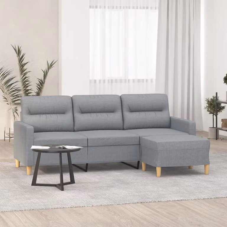 Maison Exclusive - Divano a tre posti con poggiapiedi, grigio chiaro, 180 cm, tessuto