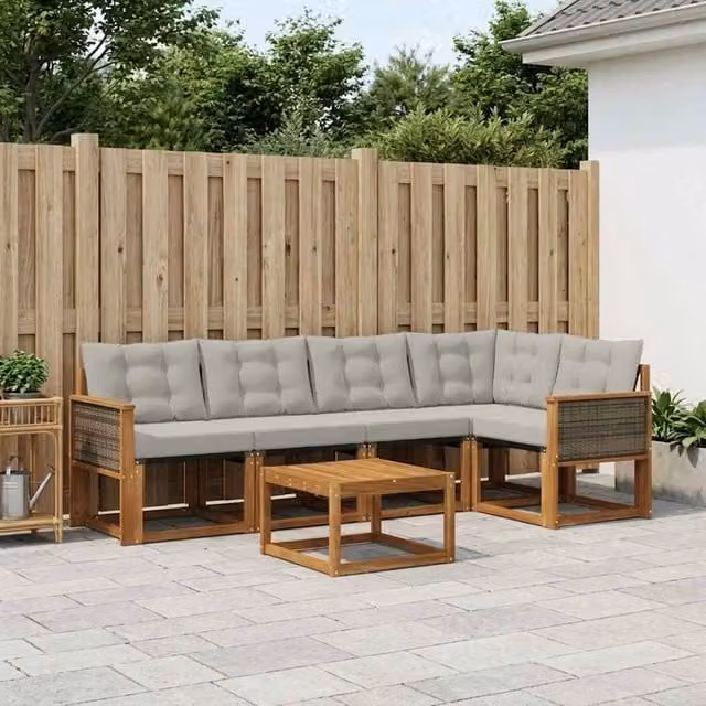 Set di divani da esterno 6 pz Naturale e Grigio Chiaro 3381963