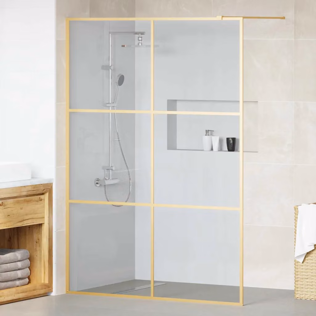Parete Doccia Walk-in vidaXL in Vetro Temperato Trasparente Oro L: 140 cm, H: 195 cm
