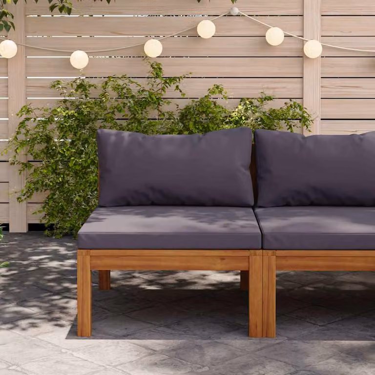 vidaXL Divano Modulare da Giardino in Legno di Acacia Oliato con Cuscini Grigio Scuro