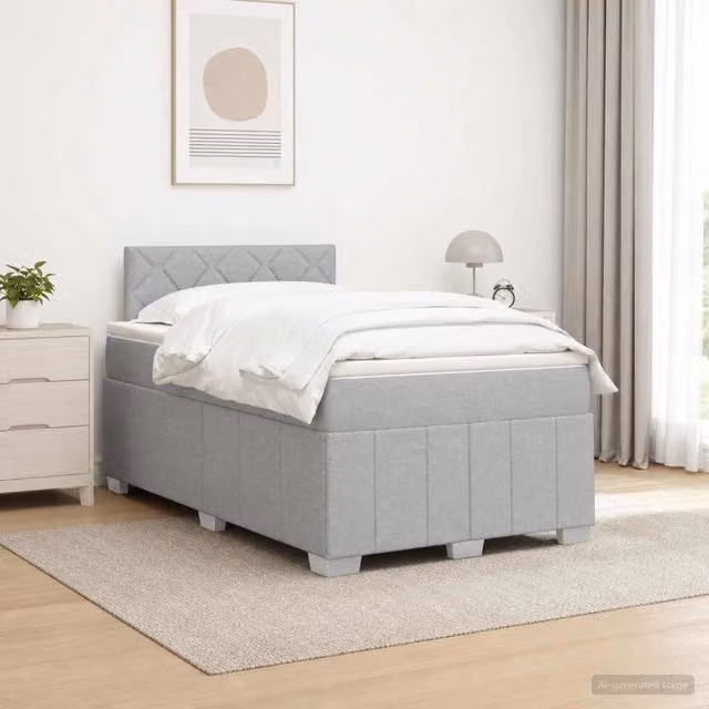 Letto box spring con materasso ibrido vidaXL Grigio e Bianco L/P/H: 120 x 200 x 100,5 cm