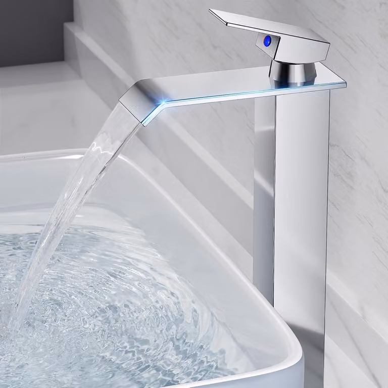 Miscelatore monocomando a cascata per bagno, in acciaio inossidabile, cromato, con sistema di risparmio idrico, altezza 60 cm