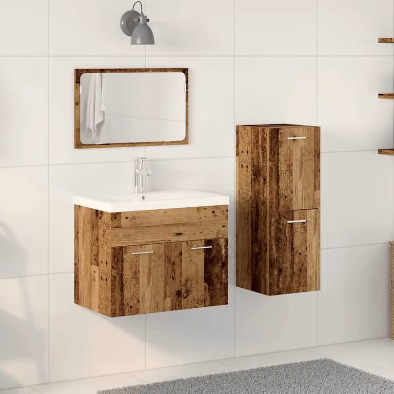 Set di mobili da bagno moderno vidaXL composto da 4 pezzi in legno e metallo marrone e argento