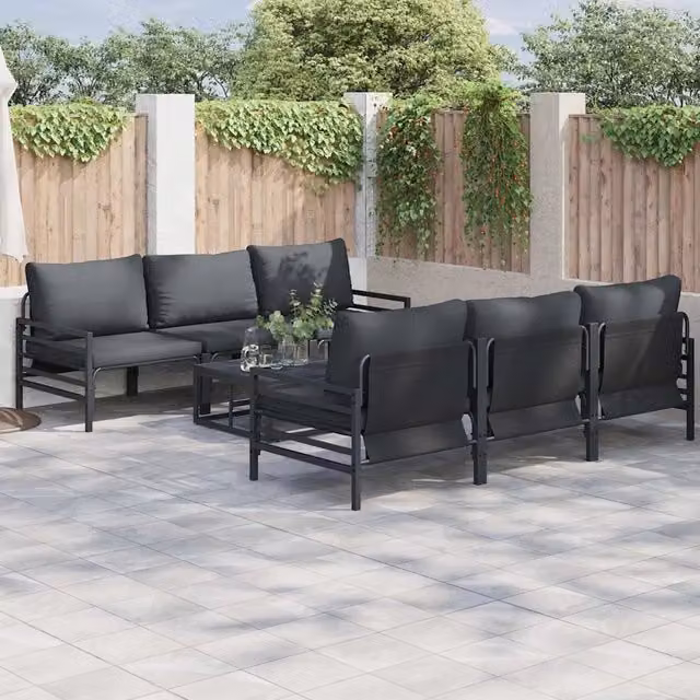 Set Divano da Giardino 7 pz Nero Acciaio 3378956