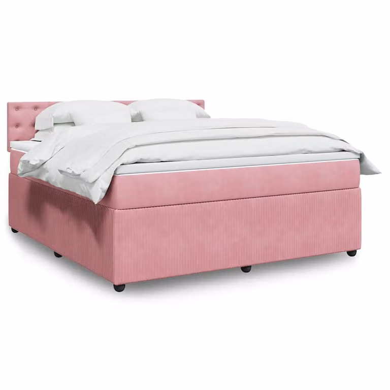 vidaXL Giroletto a Molle con Materasso in Velluto Rosa e Bianco, L: 180 cm, P: 200 cm