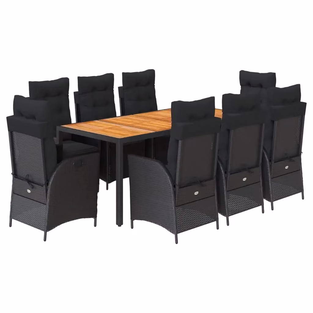 Set da pranzo da giardino vidaXL in polyrattan e legno di acacia nero con 9 pezzi – 2