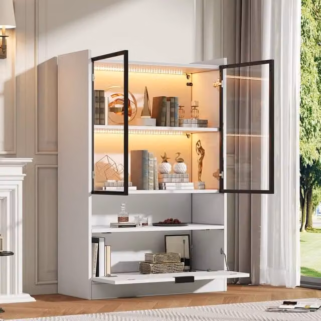 Vetrina LED con Ante in Vetro e Luce 16 Colori ¨C MINIMAL ¨C Bianco, Legno, 120cm