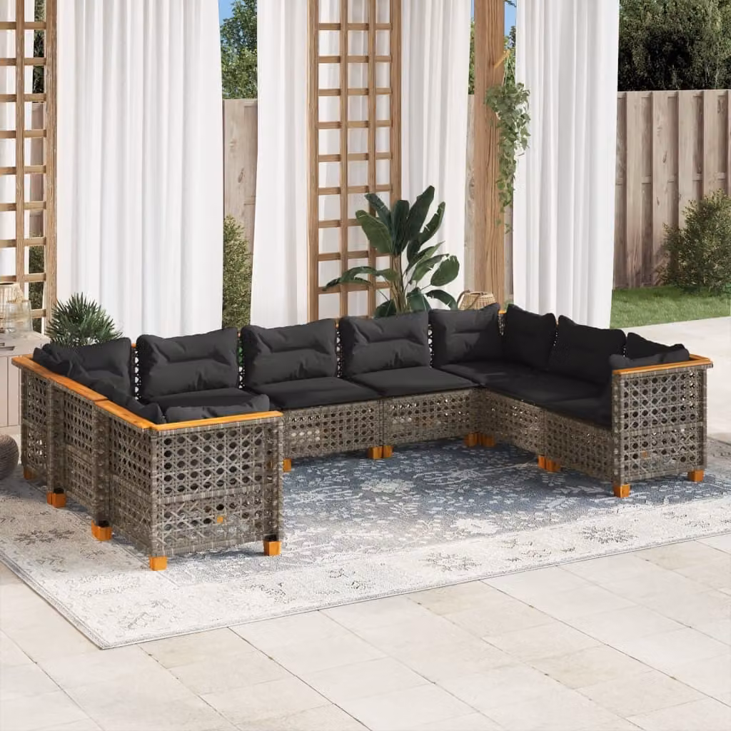 Maison Exclusive - Set da giardino 9 pezzi con cuscini Grigio Polyrattan