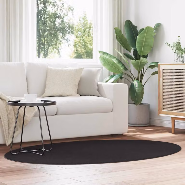 Tappeto ovale moderno vidaXL HUARTE nero in 100% poliestere, lavabile e antiscivolo, L: 120 cm x P: 170 cm