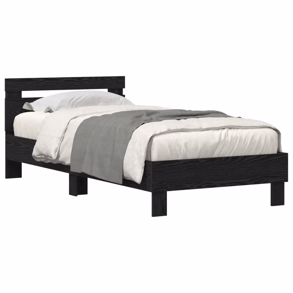 Letto moderno in legno multistrato con illuminazione sottostante e porta USB, Rovere Nero, L/P/H: 200 x 100 x 70 cm – 2