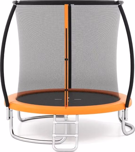 Trampolino da esterno arancione con rete di sicurezza e scaletta in acciaio zincato L: 244 cm, P: 240 cm, H: 60 cm