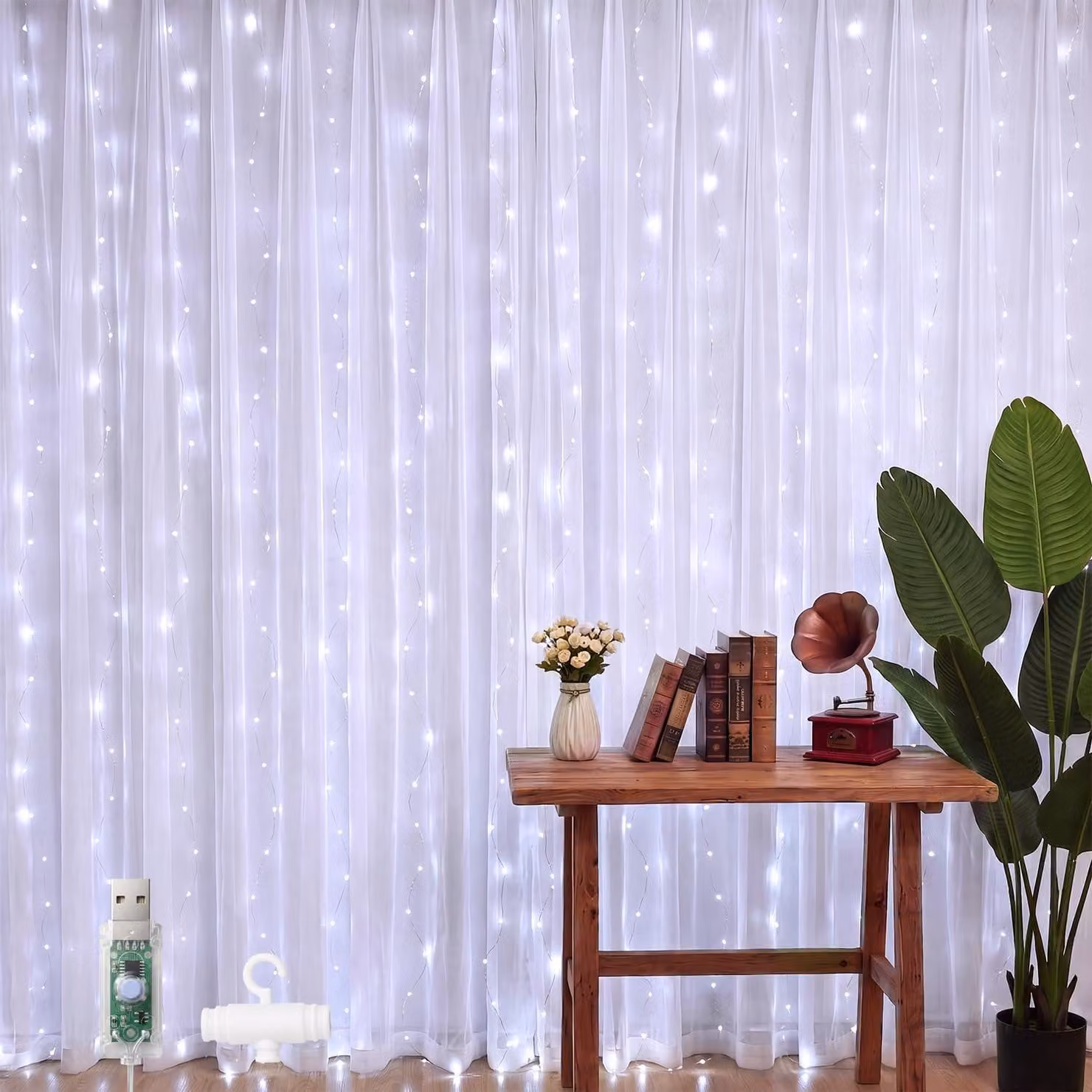Tenda luminosa, dimensioni 2x2 metri, 200 LED, alimentazione USB, 8 modalità, luce bianco caldo
