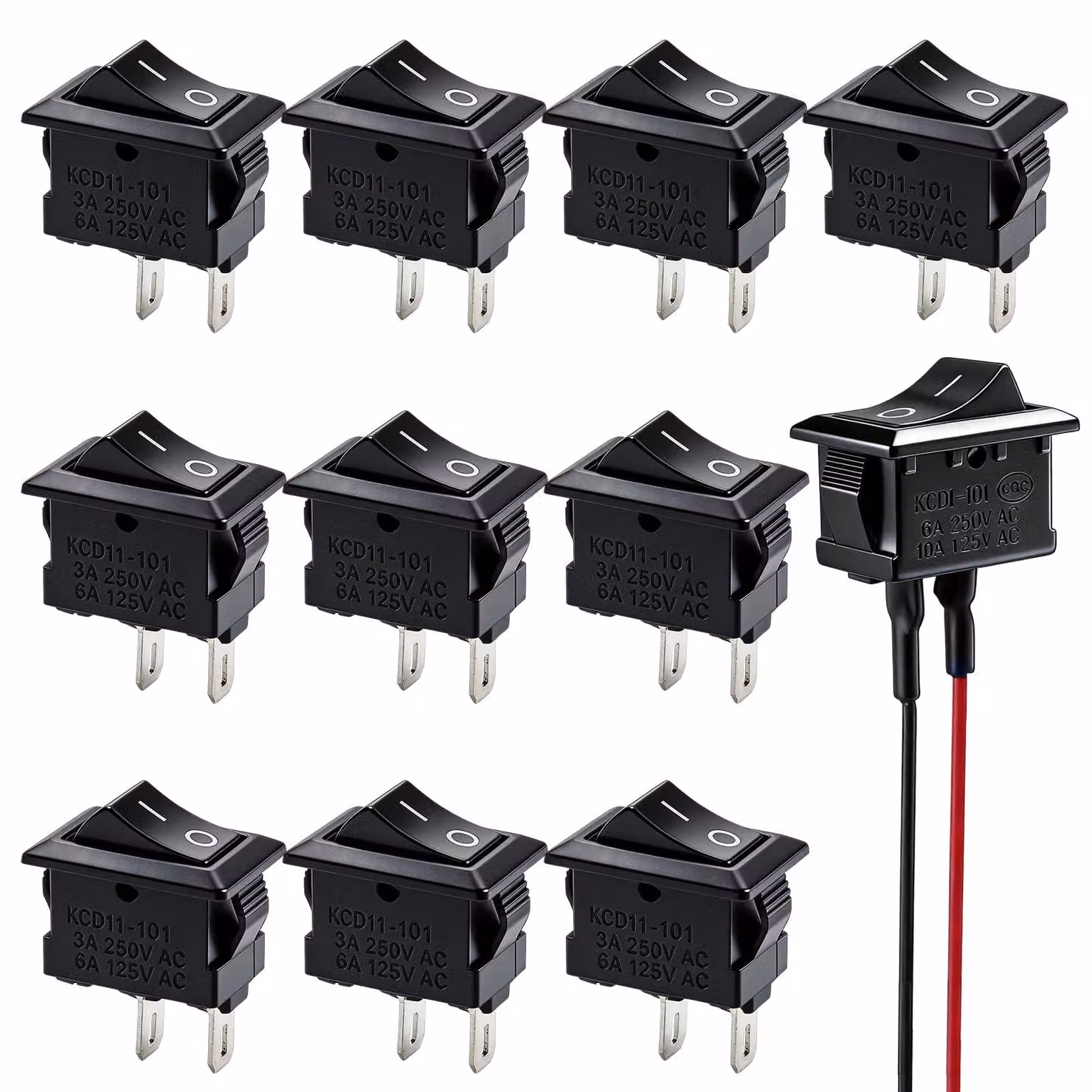 Set di 10 interruttori a levetta, bipolari, 250V/3A, dimensioni 10x15mm