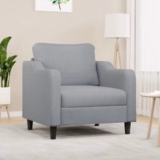 Poltrona relax moderna in tessuto grigio con struttura in metallo e braccioli per soggiorno