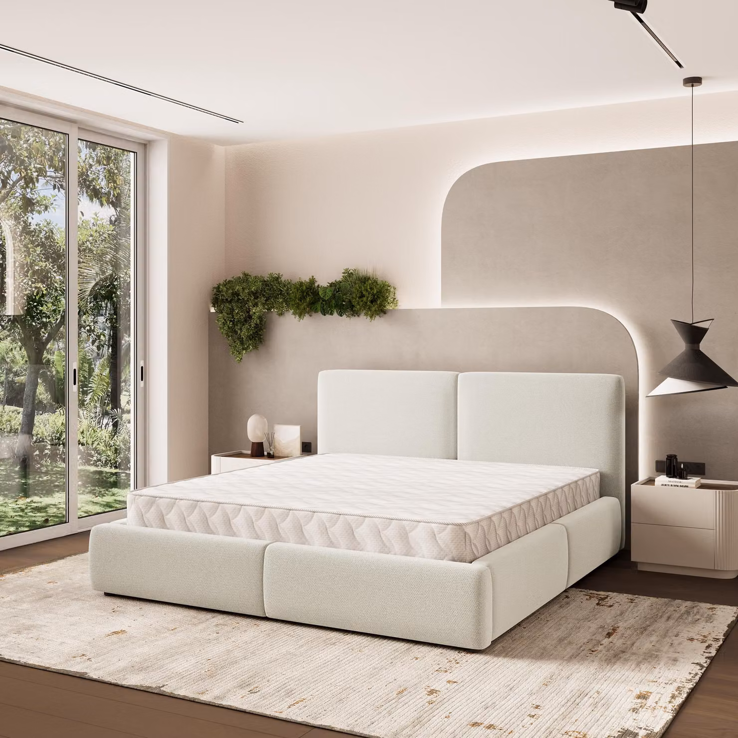 Letto imbottito Masseno FELURO SR 200x200 cm, letto imbottito con cassetti - color crema, SORO 02