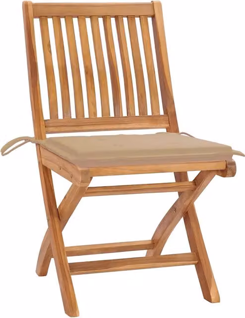 Set di 4 sedie pieghevoli vidaXL in legno di teak con cuscini beige e marroni per giardino