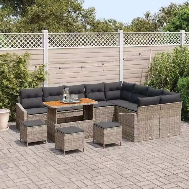 Set Divano da Giardino vidaXL a 8 posti in Forma a U Grigio con Tavolino, Pouf ed Elementi Angolari in Metallo e Tessuto Resistente ai Raggi UV