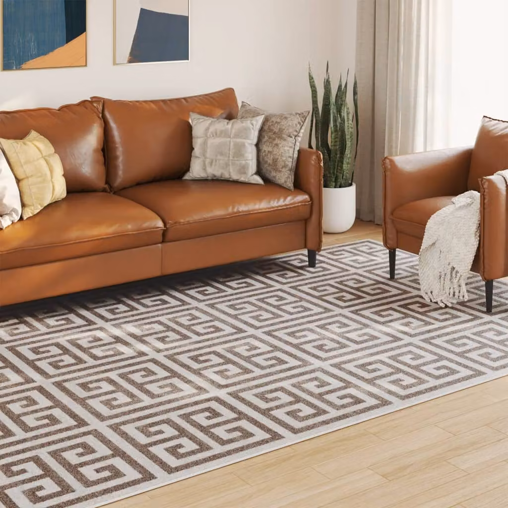 vidaXL Tappeto a Pelo Corto Multicolore e Marrone con Design Geometrico Moderno, Lavabile e Resistente alle Macchie, L: 190 cm, P: 300 cm