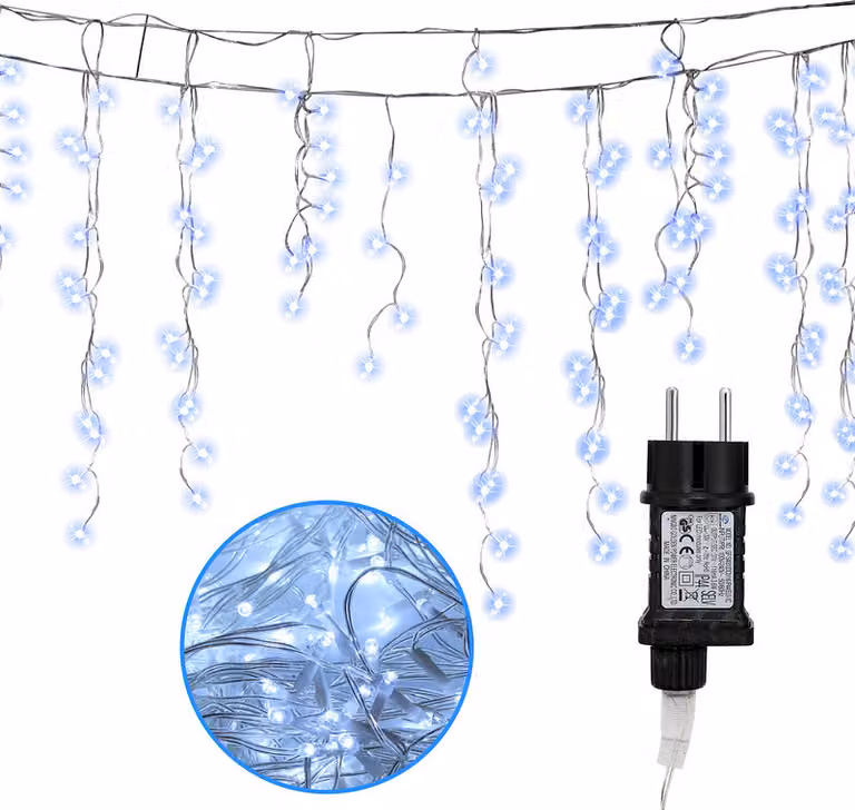 Jopassy 15m LED pioggia di ghiaccio fata luci all'aperto indoor 400 LED decorazione LED ghiacciolo 8 modalità con spina festa di Natale giardino IP44 bianco freddo