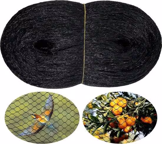 Rete antiuccelli - Rete da giardino a maglia fine adatta agli alberi da frutto - 1 pezzo - Nero - 6 m x 10 m