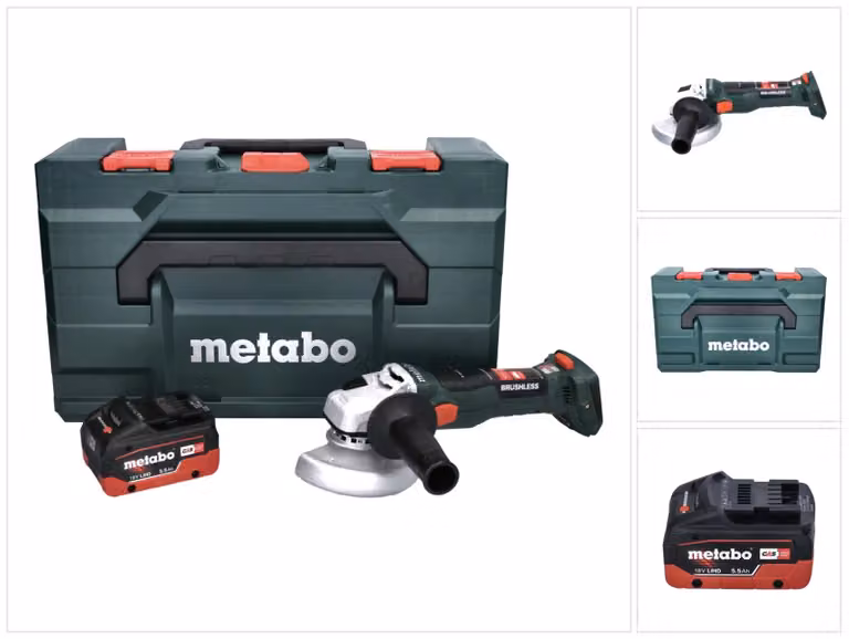 Metabo W 18 LT BL 11-125 Smerigliatrice angolare a batteria 18 V 125 mm brushless + 1x batteria 5,5 Ah + valigetta metaBOX - senza caricabatterie