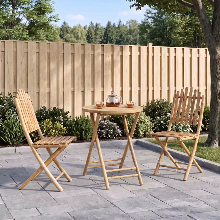vidaXL Set da pranzo da giardino pieghevole 3 pz Naturale Bambù