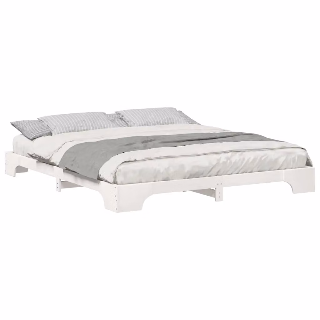 Struttura del letto moderna vidaXL in pino massello laccato bianco L/P/H: 220 x 200 x 187 cm – 2