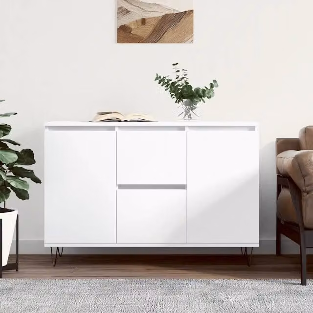Credenza Bianca 101,5x35x70 cm in Legno Multistrato 827204