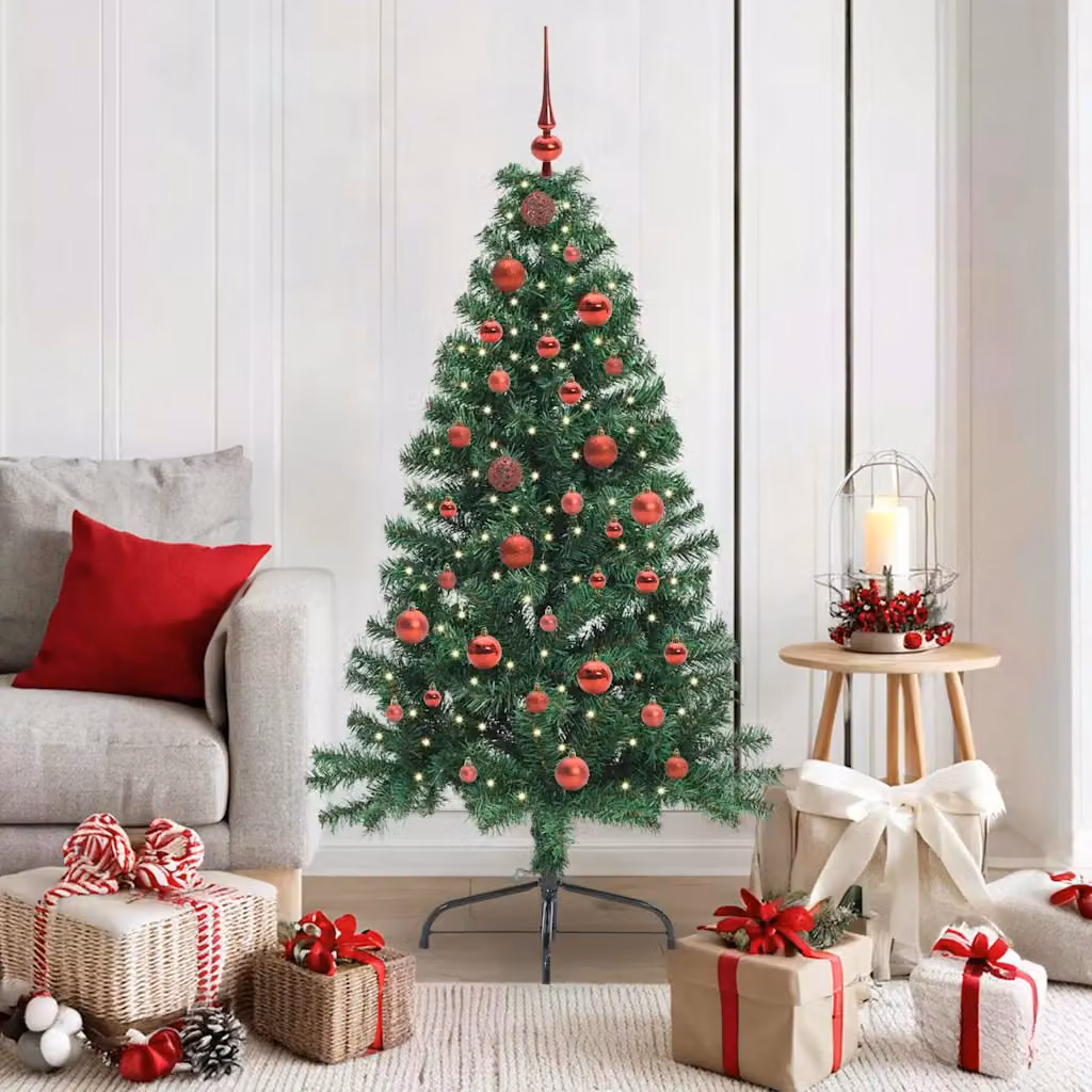 Albero di Natale artificiale moderno vidaXL con luci LED bianco caldo, Verde, Altezza: 150 cm