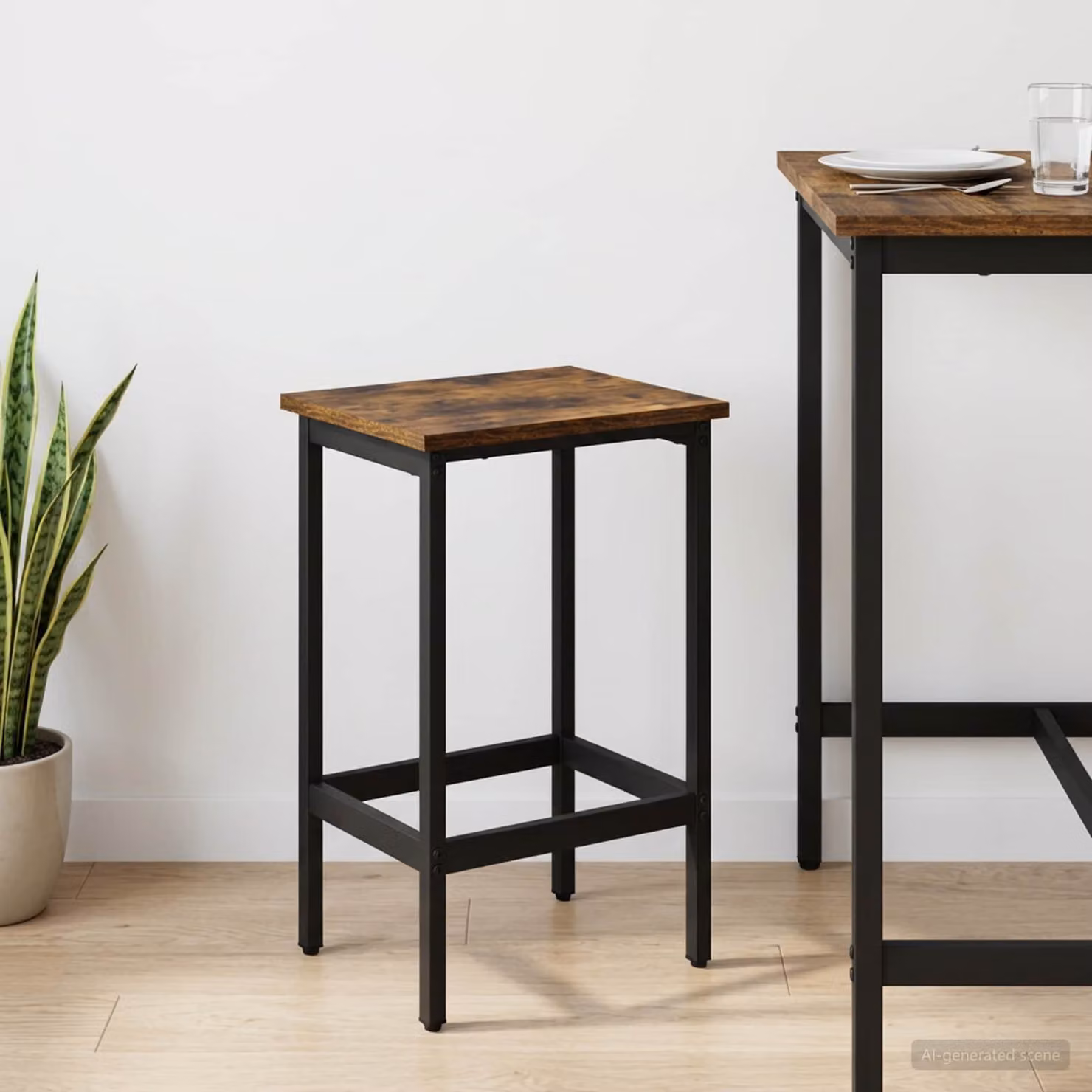 Sgabello da bar moderno vidaXL in legno e metallo, colore marrone, L/P/H: 40 x 32 x 74 cm