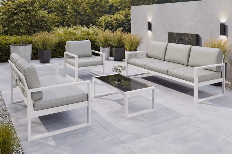 Set da giardino con divano, poltrona e tavolo in metallo a energia solare W-PB08