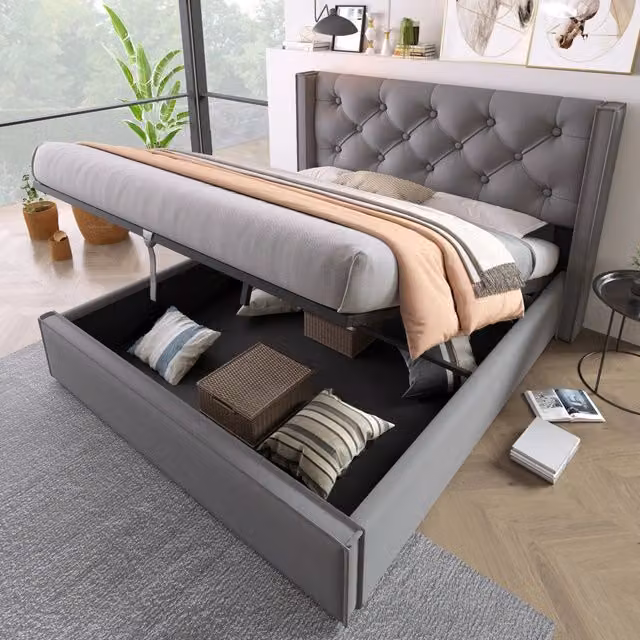 letto imbottito cotone grigio 140x200 cm