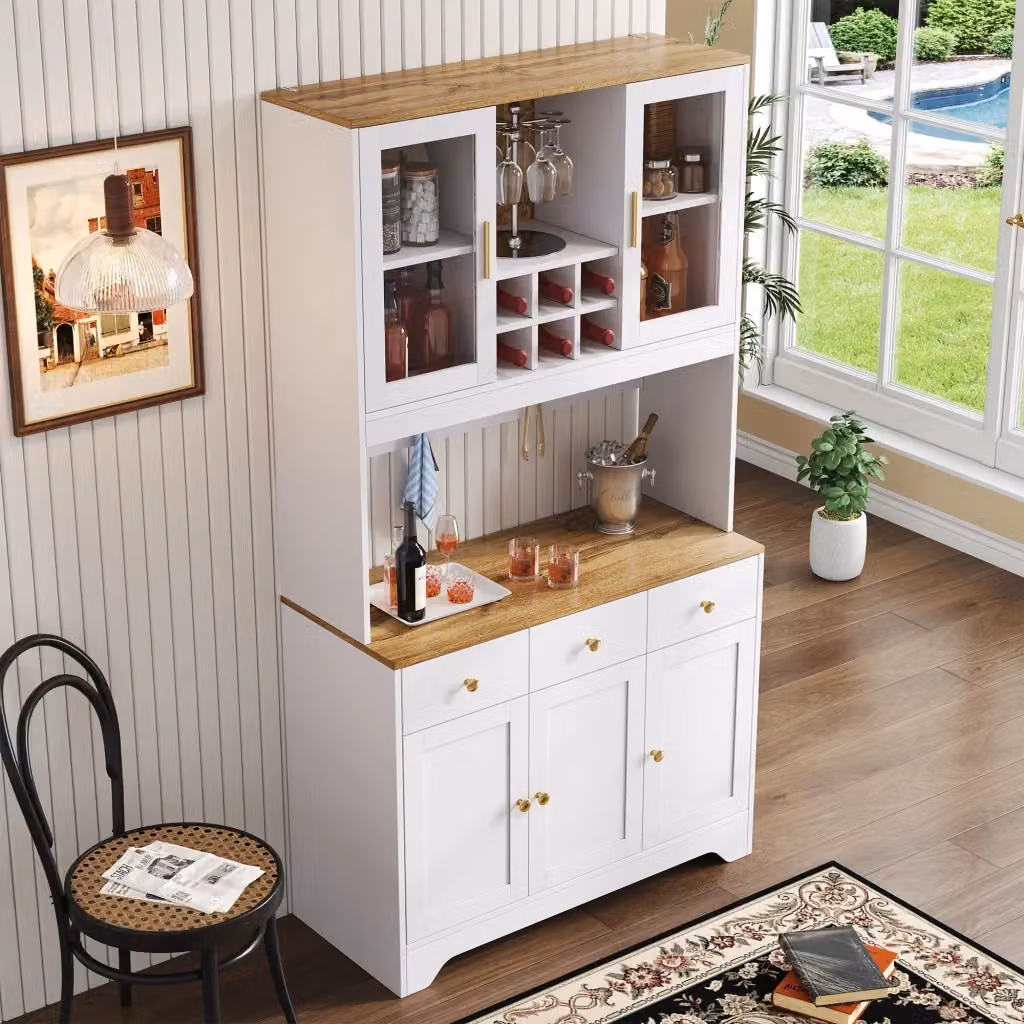 Sideboard Zephmum bianco con venature legno per soggiorno e sala da pranzo L/P/H: 94,5 x 30 x 175,5 cm – 2