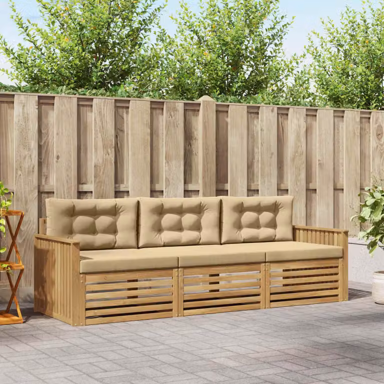 Set di divani da esterno vidaXL in legno di acacia con cuscini, Bianco e Beige