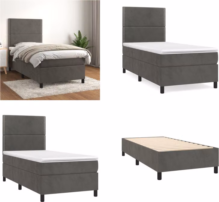 vidaXL Letto a molle con materasso grigio scuro 100x200 cm in velluto - Letto a molle - Boxspringbetten - Bett - Schlafzimmermöbel
