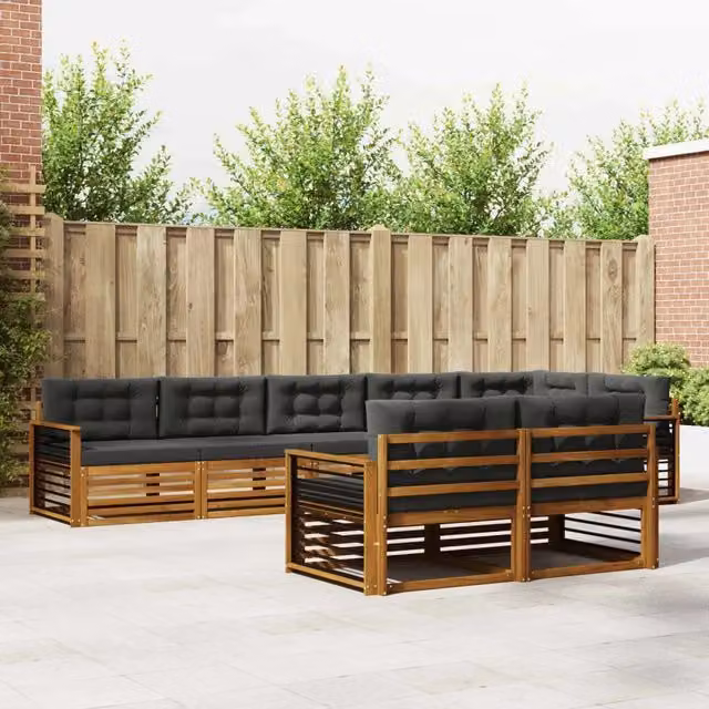 Set di divani da esterno vidaXL in legno di acacia con cuscini, 8 pezzi, colore Antracite e Marrone – 1